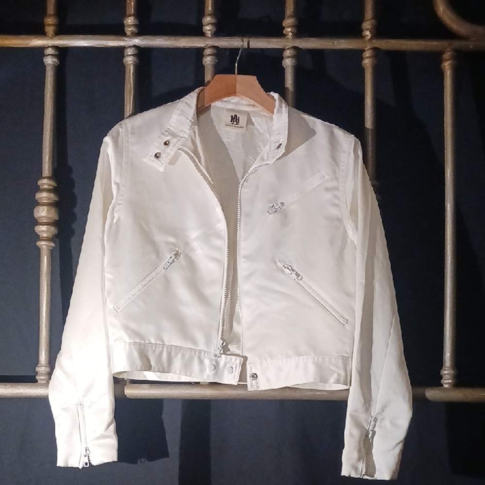 Anna Huling White "Peau de Soie" Zippered "Racer" Jacket.
